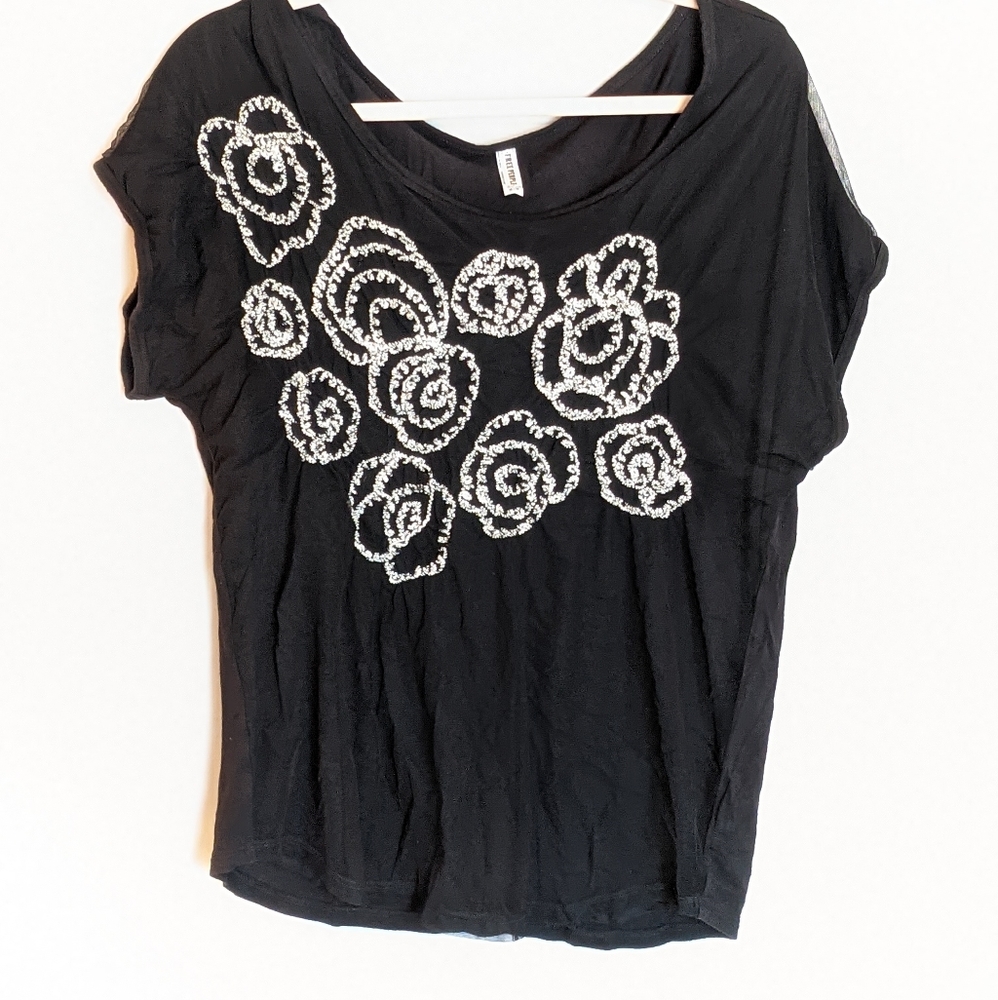 Free People Black Rose Chiffon Blouse